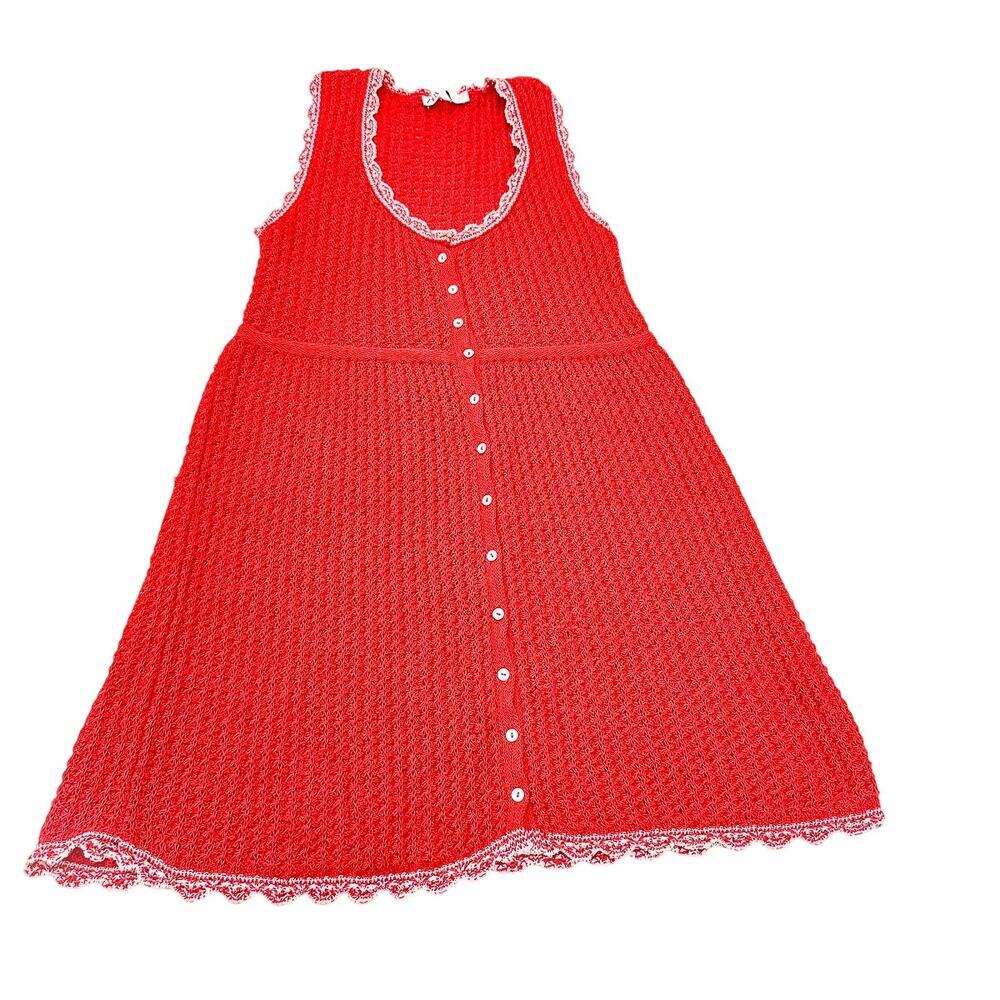 Zara Red Crochet Sleeveless Knit Dress Size XL
